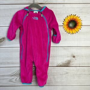 The North Face Infant Fleece Hooded Bunting Snowsuit Pink Teal 3-6M